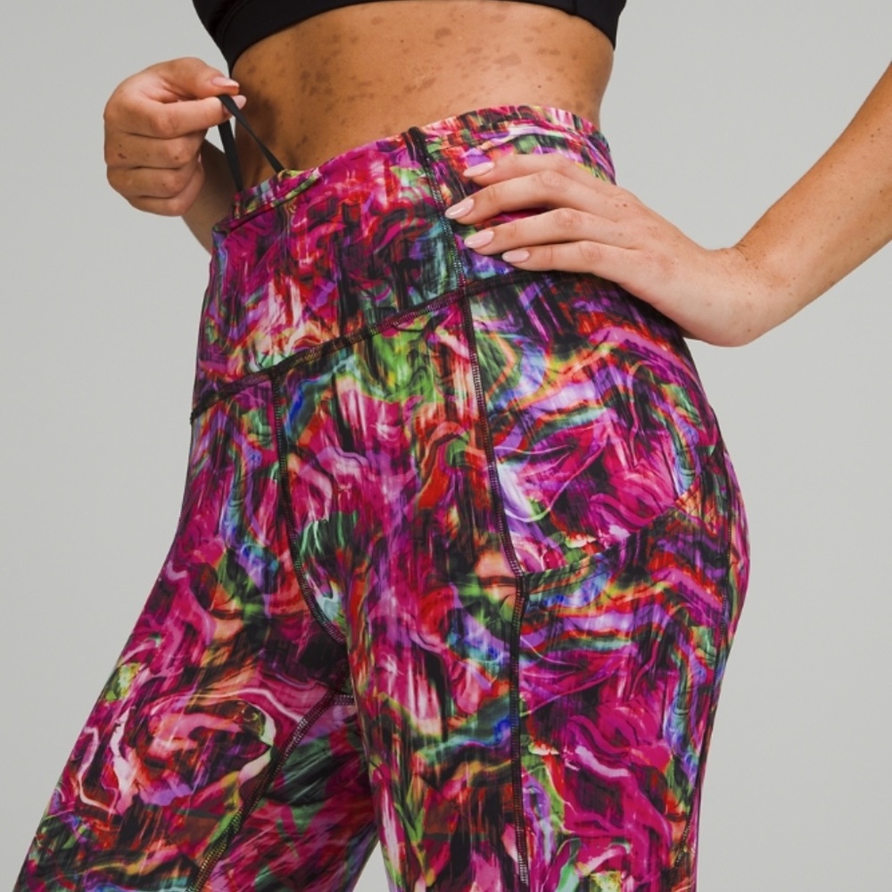 Lululemon Fast Free HR Tight 23" Hyper Flow Pink Black HYFL Nulux Pant Run Yoga - Picture 3 of 5